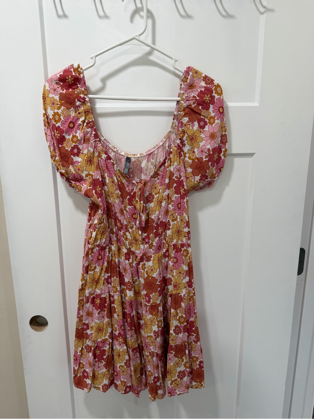 Women’s Floral Puff-Sleeve Dress - Pink & Mustard